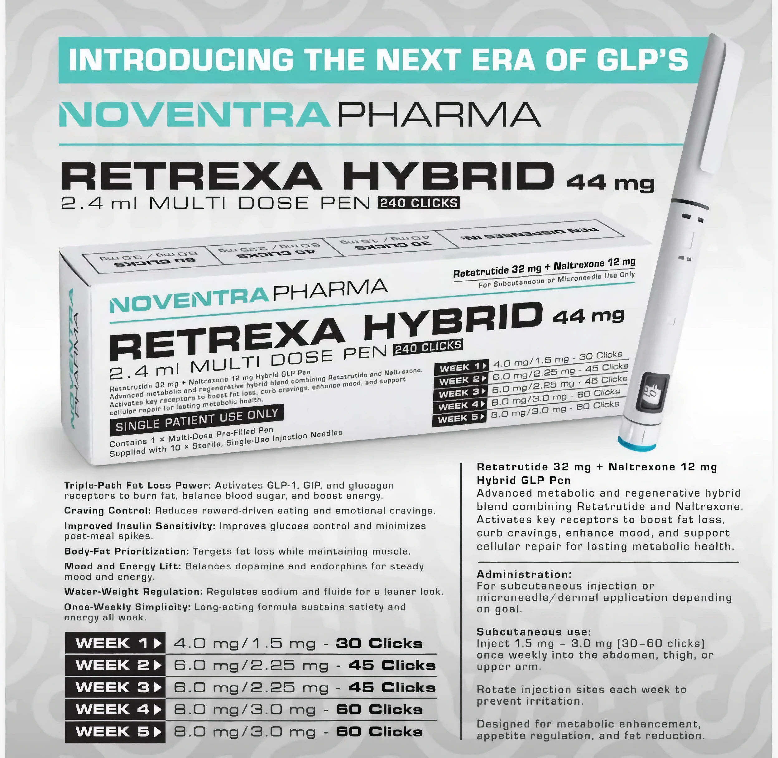 Retatrutide:/Hybrid Pen - Retrexa 44mg Retatrutide/Naltrexone Hybrid Pen - Retrexa 44mg